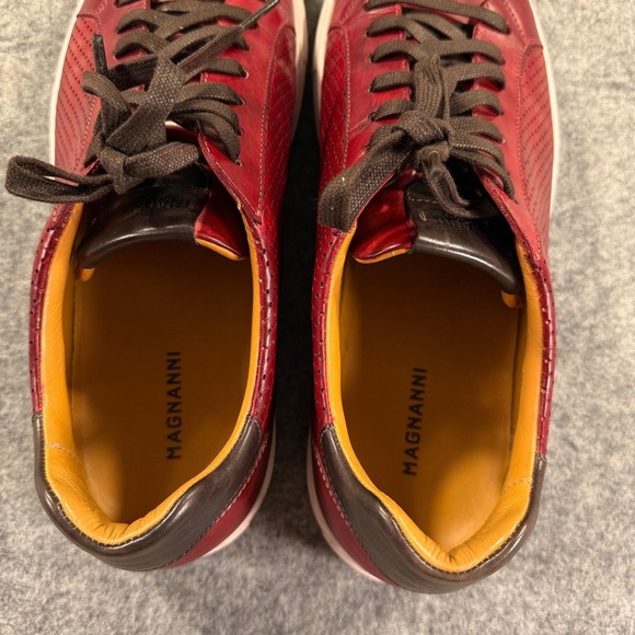Magnanni Shoes Mens Size 11 Red Leather Perforated Low Top Casual Sneakers 21572 - Picture 12 of 15